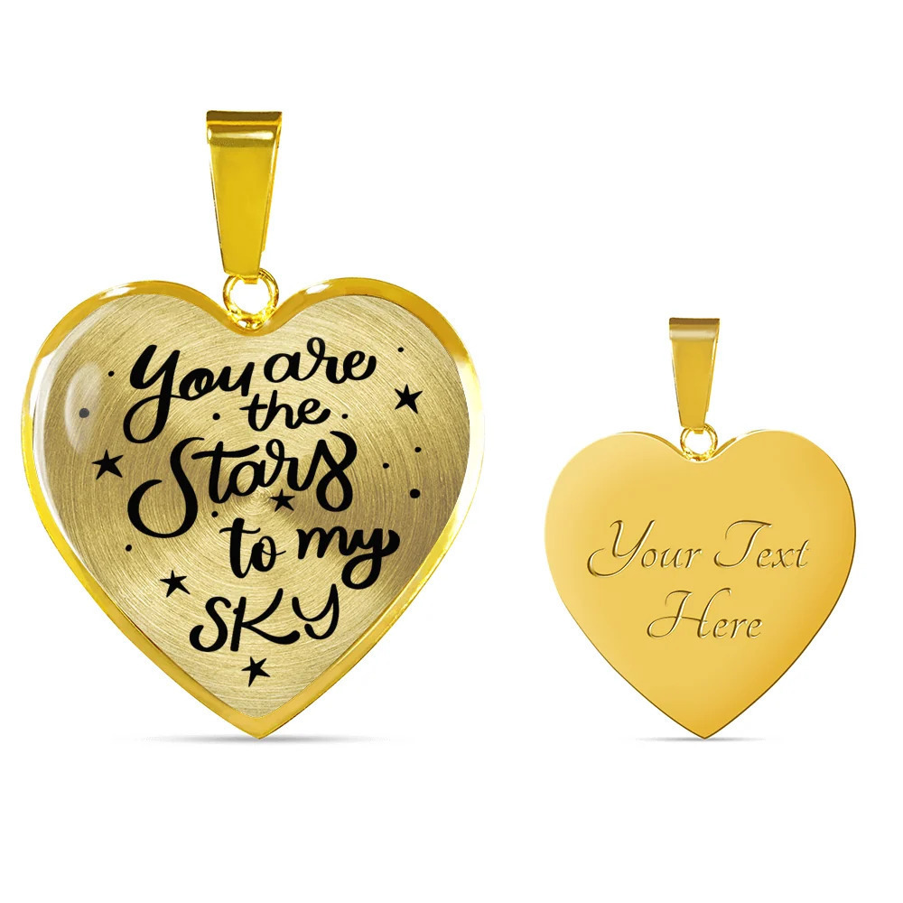 You Are The Stars To My Sky Personalized Engraved Gold Heart Necklace Custom Na